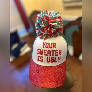 Festive Ugly Sweater Hat with Pom Pom